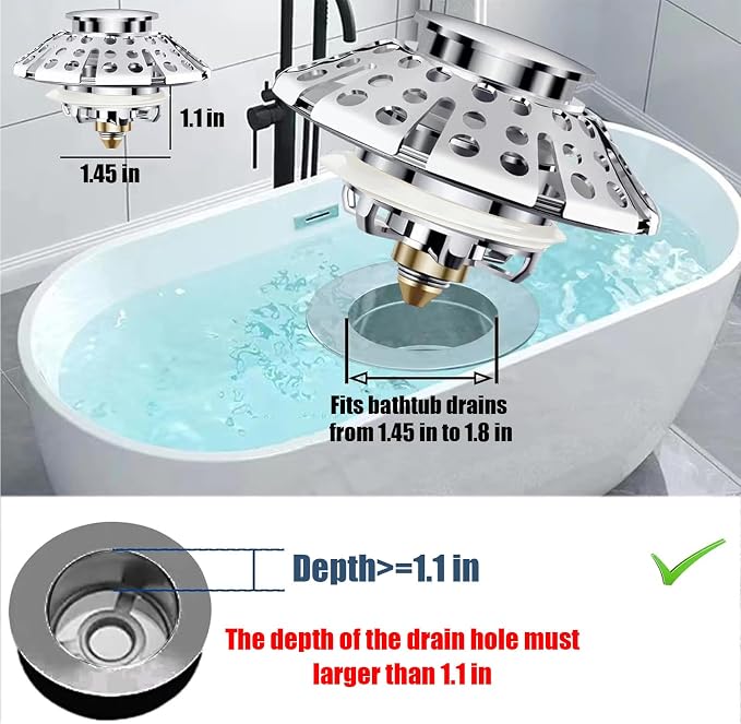 Bathtub Drain Stopper, Pop Up Tub Stopper Plug - Image 2