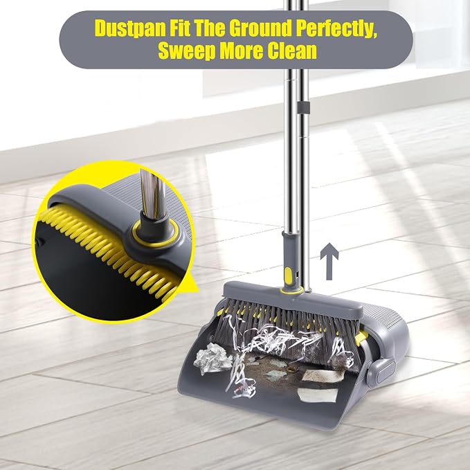 Broom and Dustpan Set with 54" Long Handle, Windproof Stand-Up Dustpan & Broom - Image 5