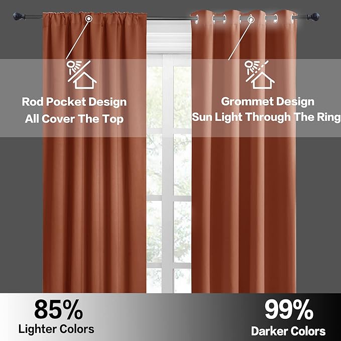 RYB HOME Orange Short Curtains Blackout, 45 inch Durable Cafe Curtains Room - Image 5