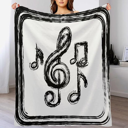 Music Blanket Black Abstract Graffiti Music Note Art Printed Soft Cozy Lightweight Throw Blanket for Kids Girls Boys Women Men Bedroom Living Room Dorm Chair Sofa Travel 40x50in