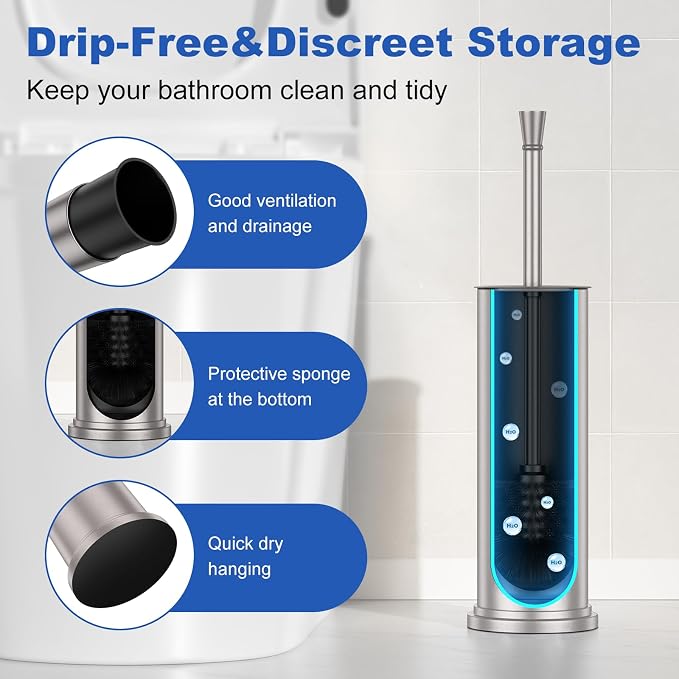 Toilet Brush and Holder Set：304 Stainless Steel Heavy Duty Toilet Bowl - Image 5