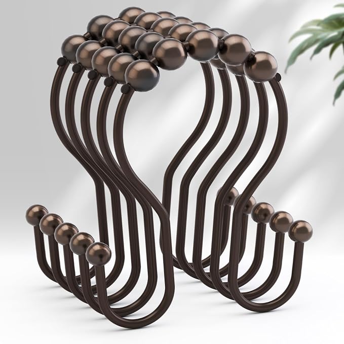 AmazerBath Shower Curtain Hooks, Shower Curtain Rings, Metal Bronze Shower - Image 9