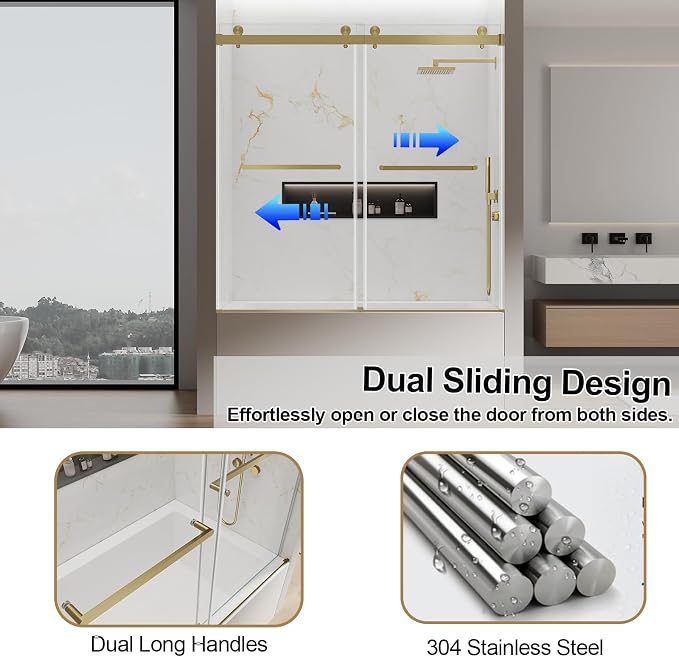56-60" W x 60" H Double Sliding Bathtub Shower Door, 5/16" Tempered Glass - Image 3