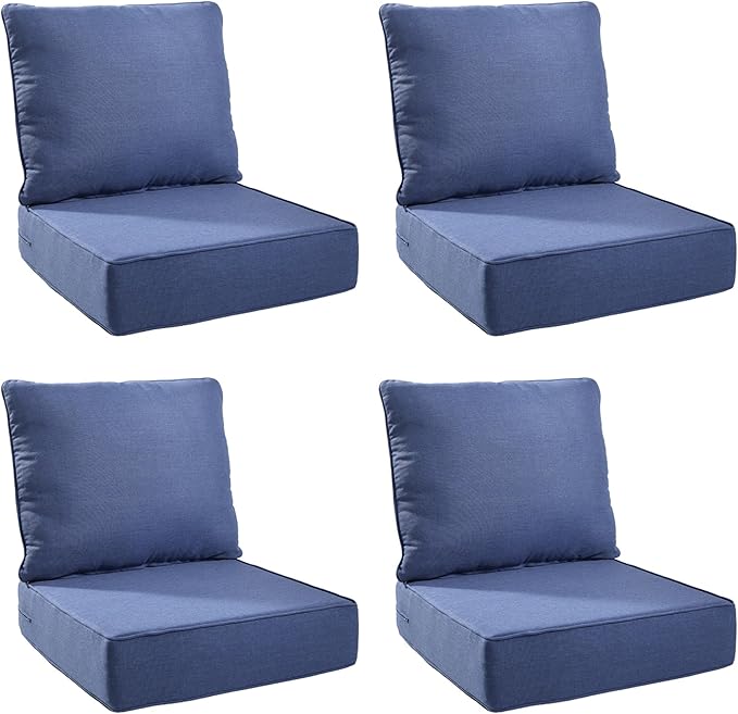 Outdoor Cushion Set for Furniture Patio Furniture, UV Resistant, Water Resistant - 6 Inch Thick Foam Garden Cushions– 24x24 Inch Patio Seat Covers for Chair/Sofa/Couch | Blue | 4-Pack |