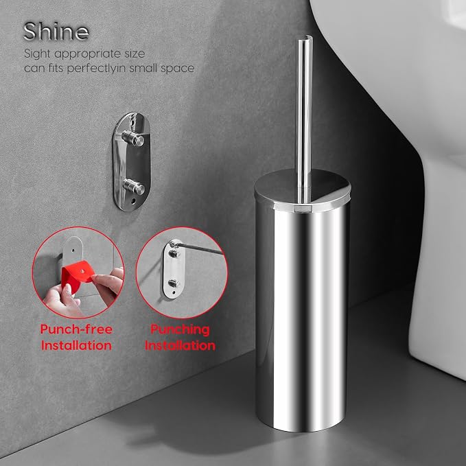 Toilet Brush and Brush Holder, Stainless Steel No-Punch Hook Base Dual Purpose - Image 5