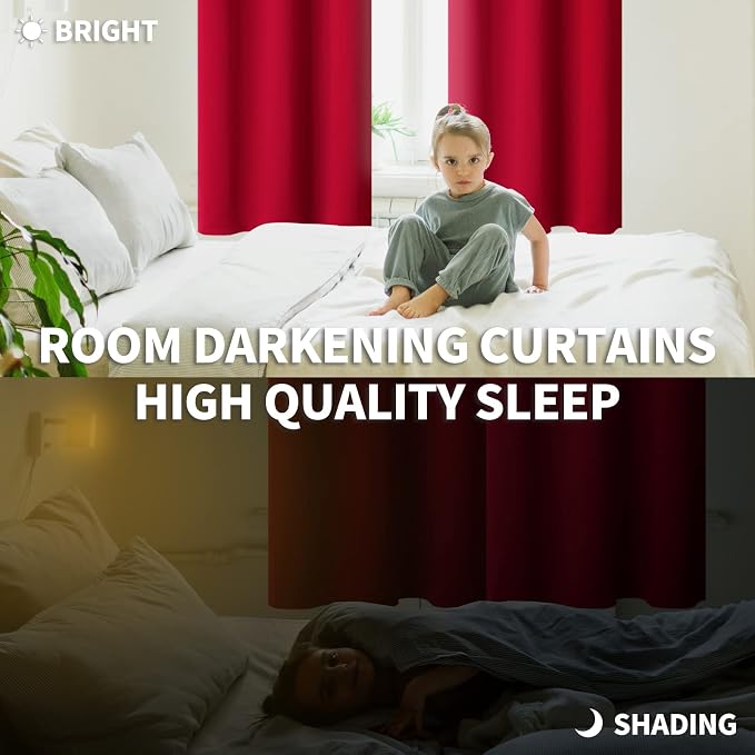 BGment Short Red Blackout Curtains 45 Inches Length - Image 2