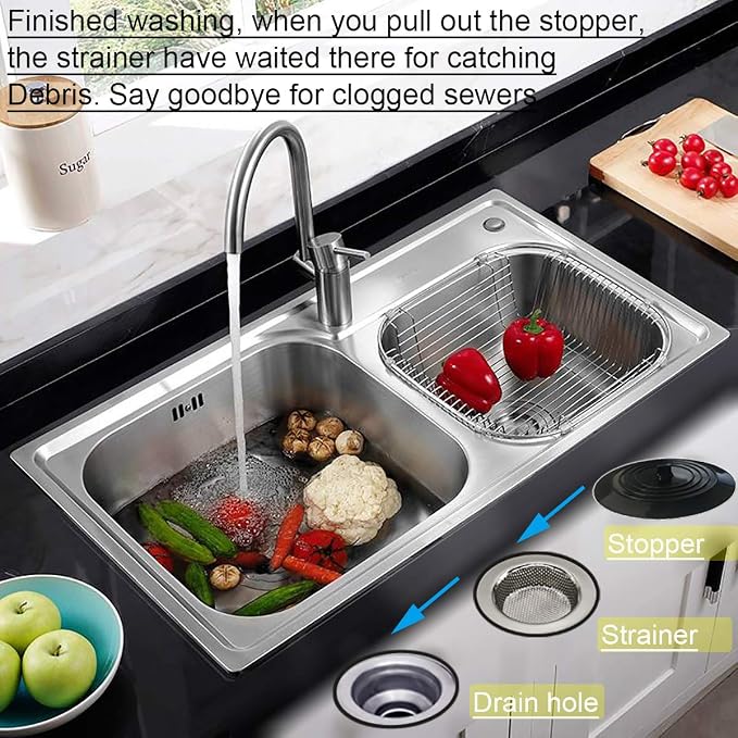 4PCS Kitchen Sink Strainer Stopper Kit, Universal Silicone Sink Drain Plug Cover - Image 2