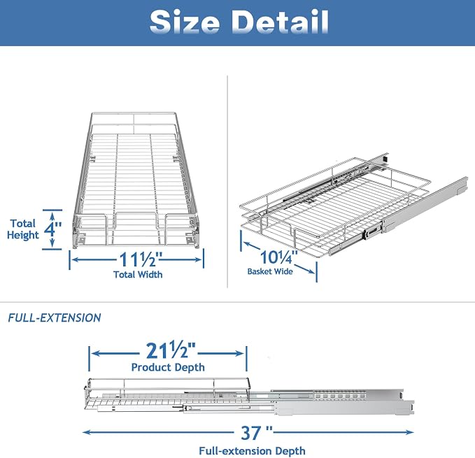 LOVMOR Pull Out Cabinet Organizer 11½" W x 21½" D, Kitchen Cabinet Pull Out - Image 3