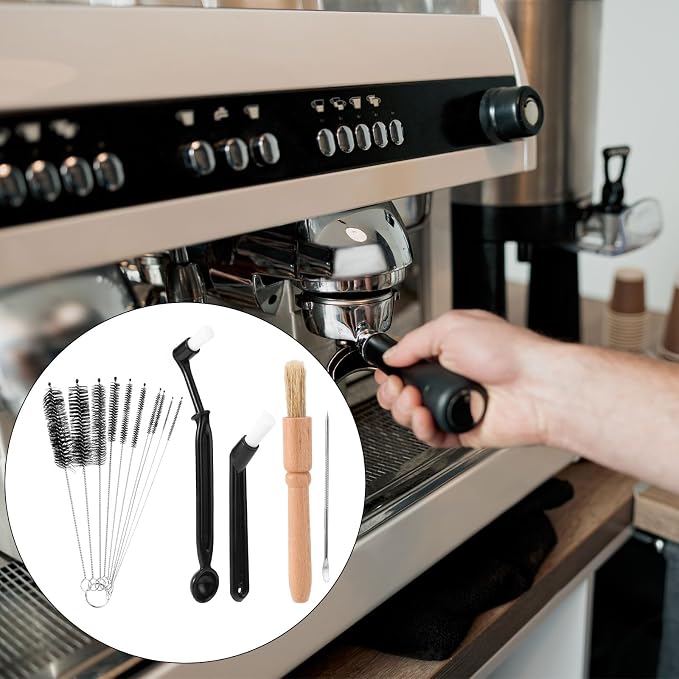 14pcs Coffee Machine Cleaning Brush Set, Wood & Plastic Espresso Grinder Maker - Image 7