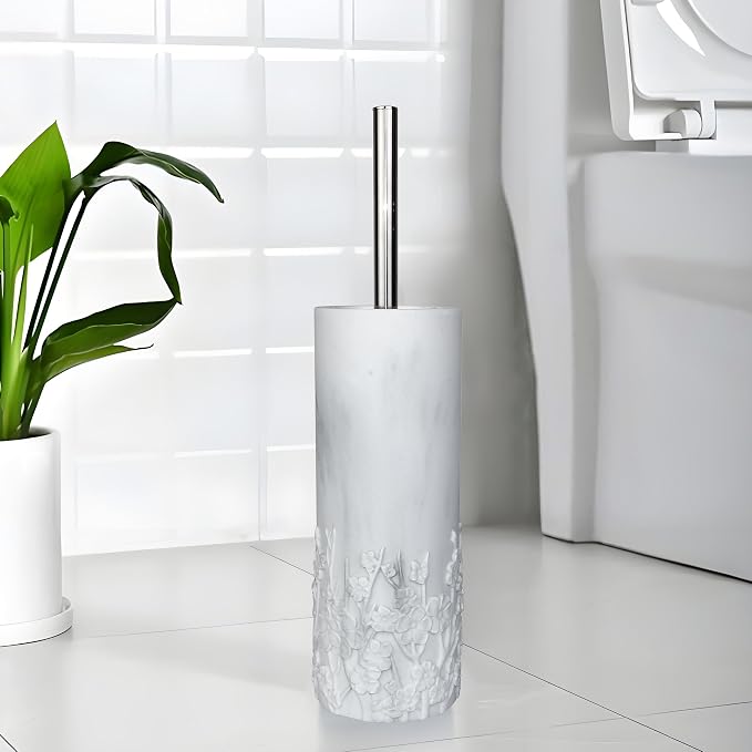 Marble Cherry Blossom Design Resin Toilet Brush and Holder Set - Image 6
