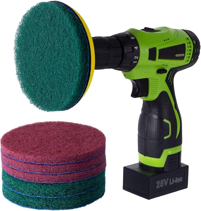 Kichwit 5 Inch Drill Powered Brush Tile Scrubber Scouring Pads, 2 Different - Image 2