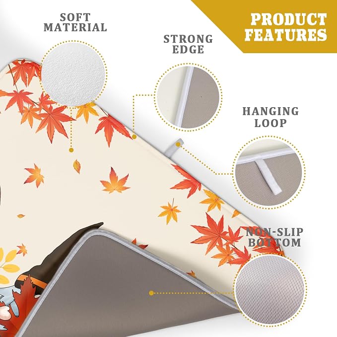 Fall Gnome Dish Drying Mat for Kitchen Counter Fall Pumpkin Dish Drying Mat - Image 4