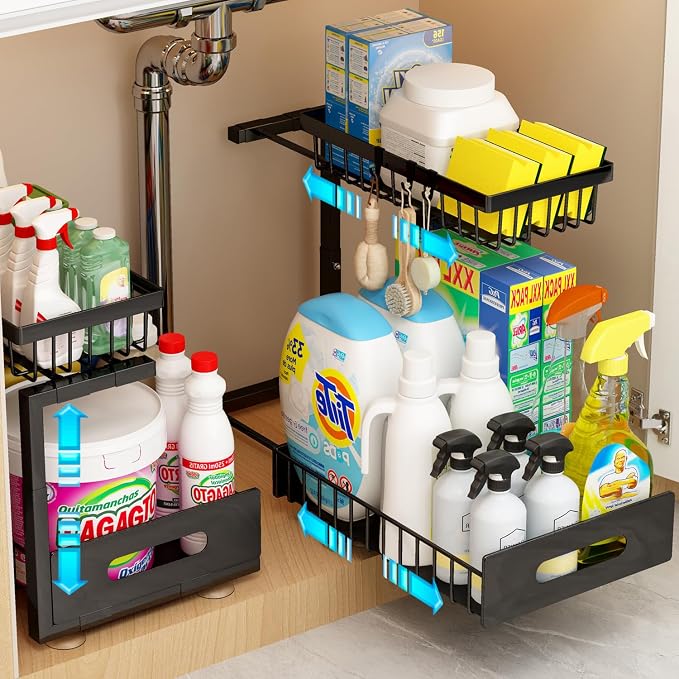 ADBIU Under Sink Organizer, 2 Packs 2 Tier Expandable Height Under-Sink by ADBIU