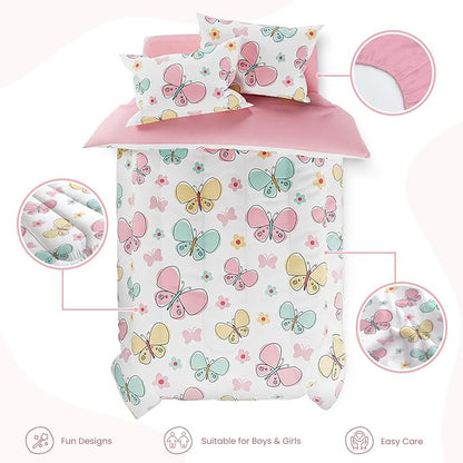 SANDJEST Butterfly Twin Bedding Sets for Girls, Ultra Soft Microfiber Comforter Set with 3-Pieces, Bed Sets for Kid Tween Teen Bedroom Decor