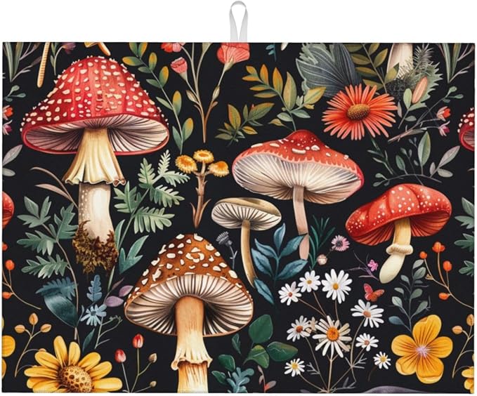 Forest Floral Mushroom Dish Drying Mat by Unknown