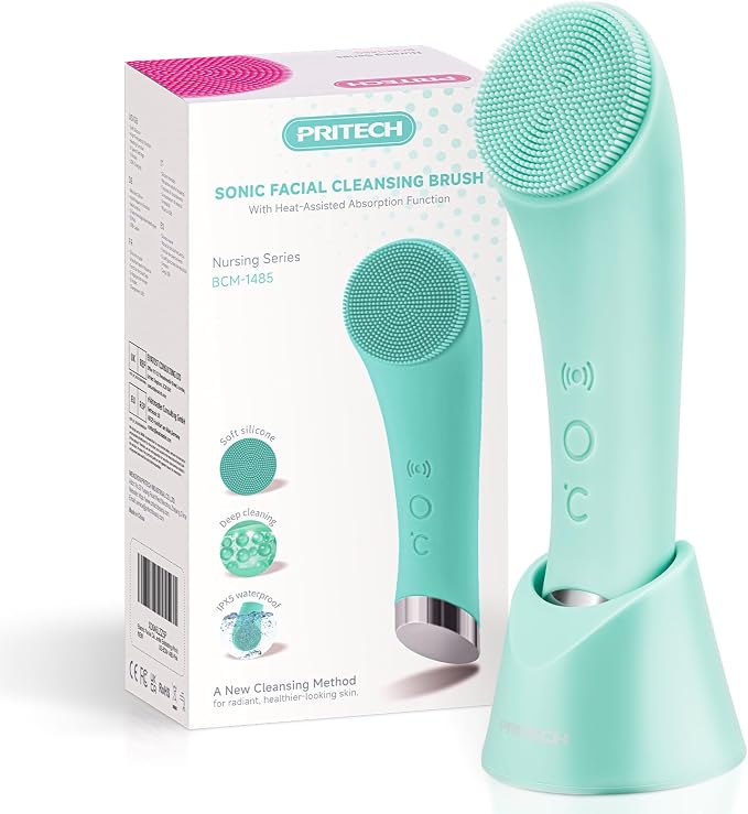 PRITECH Silicone Face Scrubber, Rechargeable Facial Cleansing Brush by PRITECH