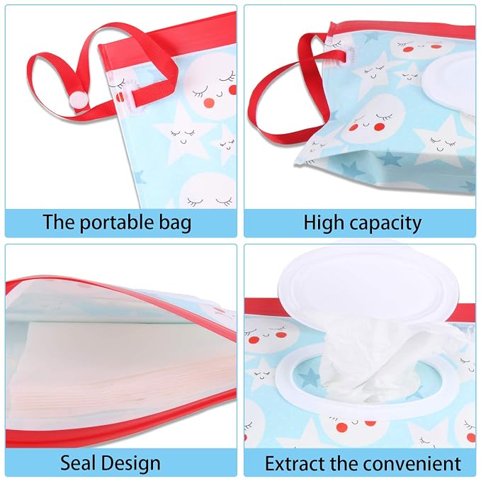 FEBSNOW 4 Pack Baby Wipes Container, Reusable Portable Wet Wipe Pouch, Wipe - Image 2