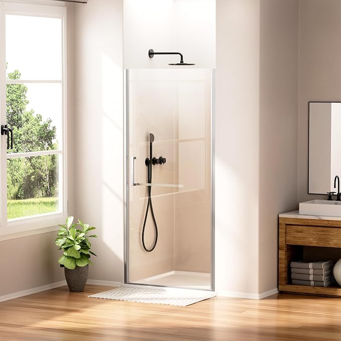 WinZo 33-34" W ×72" H Frameless Pivot Shower Door, Pivot Swing Shower Glass by winzo