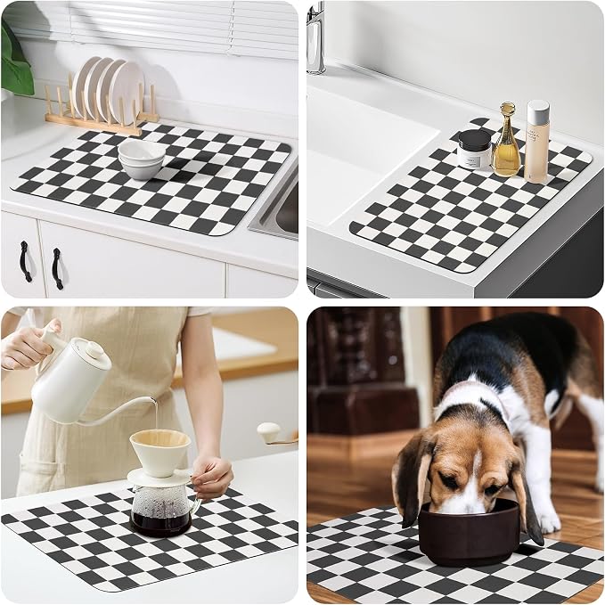 Checkered Dish Drying Mat for Kitchen Counter, Absorbent Non-Slip Coffee Mat - Image 7