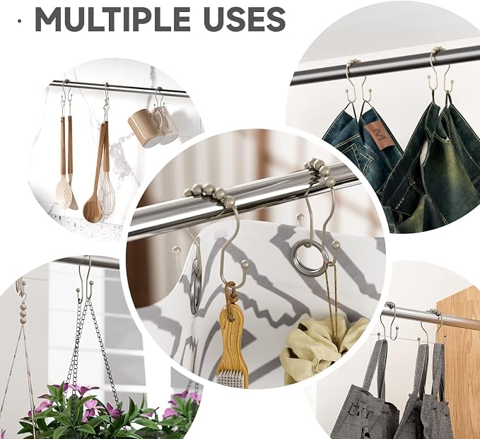 Shower Curtain Hooks Rust Proof Shower Curtain Rings, Smooth Glide Double Hook - Image 4
