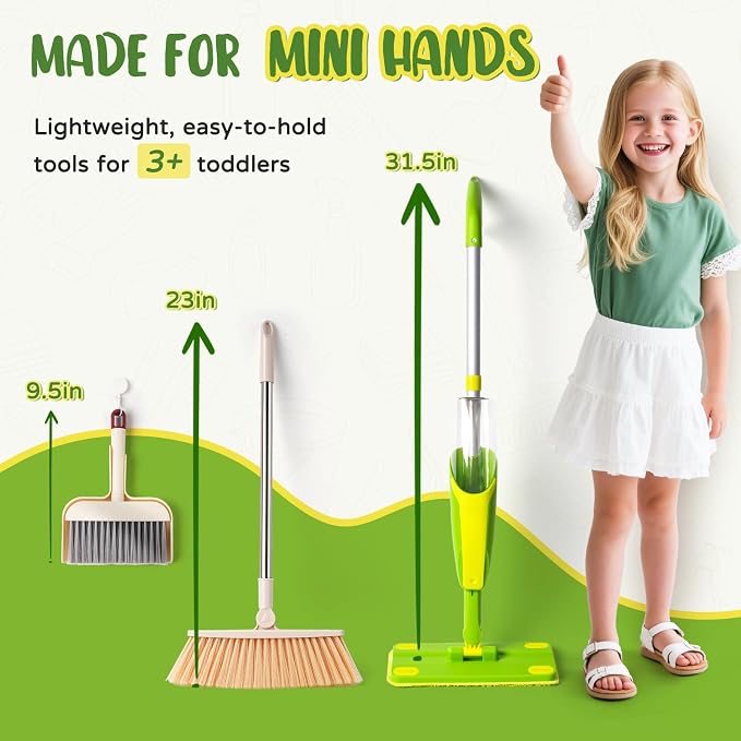 Kids Cleaning Toy Set, Mini Spray Mop Montessori Toys Pretend Play Cleaning Tool - Image 3