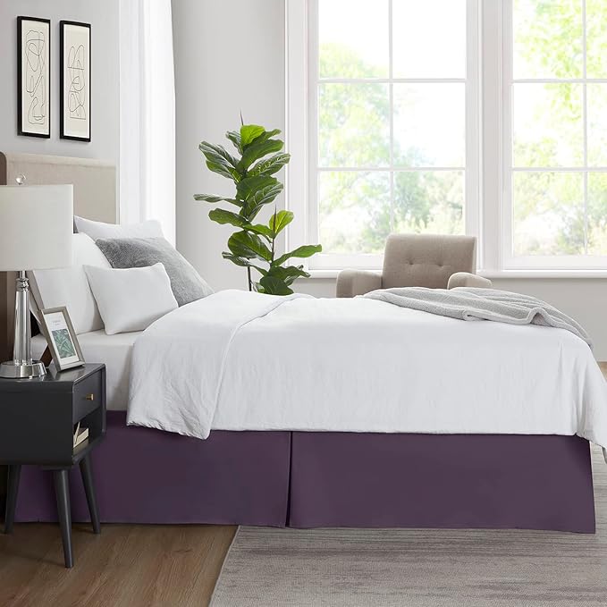 Nestl Dark Purple Twin Bed Skirt - Twin Size Bed Skirt 14 Inch Drop - Brushed Microfiber Bed Skirts - Hotel Quality Pleated Bed Skirt - Shrinkage & Fade Resistant