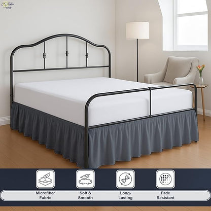 Cottington Lane Ruffled Bed Skirt Twin Size with Split Corner, Brushed Microfiber Hotel Quality Dark Grey Dust Ruffle, 21 Inch Drop Gathered Bedskirt, Soft and Stylish, Shrinkage and Fade Resistant
