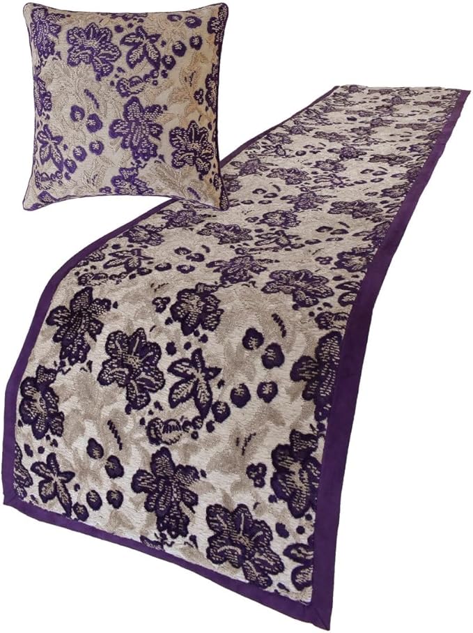 The HomeCentric King/Queen/Twin Purple Designer Queen 74"x18" Bed Runner with 2 Pillow Cover, Floral, Velvet Bed Scarf on Velvet Fabric - Plum Petal
