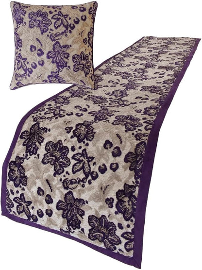 The HomeCentric King/Queen/Twin Purple Designer Queen 74"x18" Bed Runner with 2 Pillow Cover, Floral, Velvet Bed Scarf on Velvet Fabric - Plum Petal