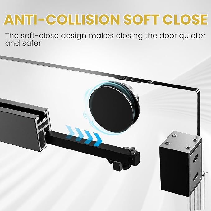 Shower Door 68–72 in W x 76 in H, Matte Black, 3/8" Tempered Glass Panel - Image 2