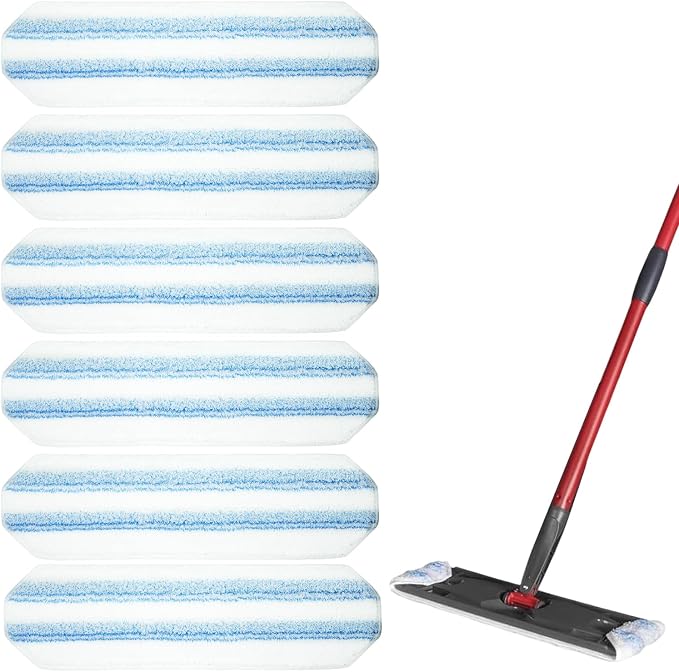 6 Pack Mop Replacement Pads for Ocedar H2prO Flat Mop System, Washable and by PureRealm