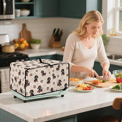 Dachshund Dog Heart Paw Print Toaster Oven Cover with Storage Bags Waterproof Dust Cover for Microwave Oven Polyester-Linen Fabric Small Appliance Dust Covers Fits Most Microwaves, L