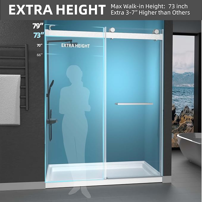 GETPRO Sliding Shower Door 57-60" W x 79" H Frameless Bathroom Double Sliding - Image 3
