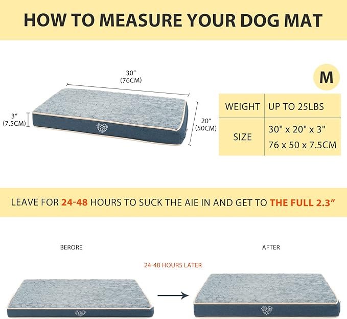 VANKEAN Waterproof Dog Pad Bed Mat Reversible (Warm&Cool), Removable Washable Cover & Waterproof Inner Lining, Pet Mattress for Cats and Dogs, Joint Relief Crate Bed, Navy-Medium