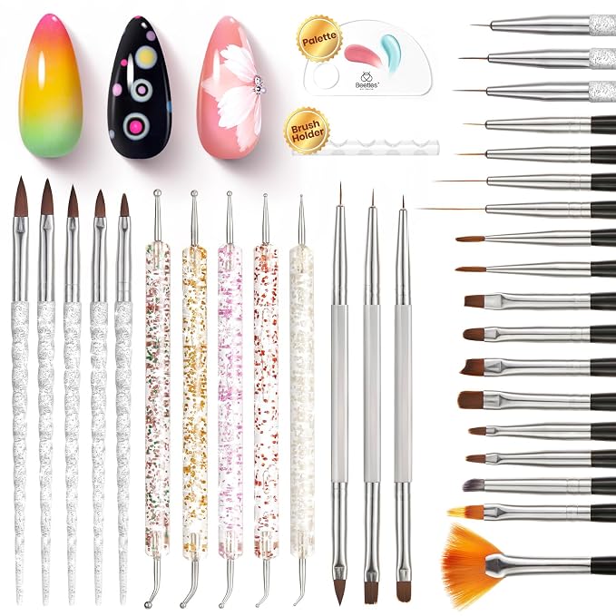 Beetles 31pcs Nail Art Brushes, Nail Art Pens, Dotting Tools, Dust Brush - Image 8