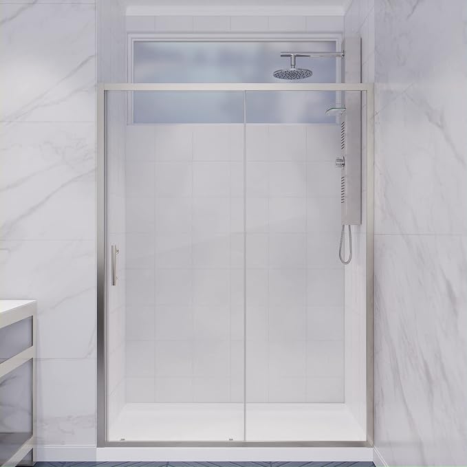 ANZZI 72 x 48 inch Framed Shower Door in Brushed Nickel | Halberd Water by ANZZI