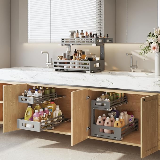 2-Pack Under Sink Organizers and Storage, 2-Tier L Shape Pull Out Cabinet - Image 5