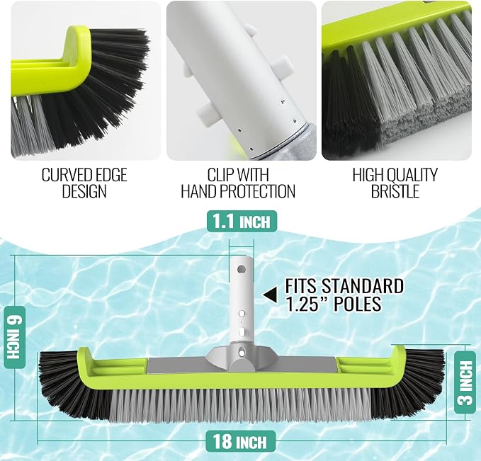 18" Pool Brush Head for Cleaning Swimming Pool Walls, Curved Ends - Image 6