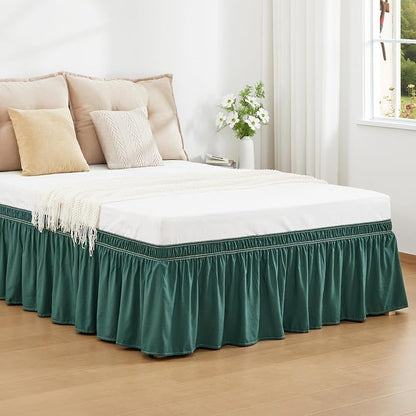 RIMELA Emerald Green Bed Skirt King Size 18 Inch Drop, Wrap Around Elastic Bedskirt, Dust Ruffle for Adjustable Bed Base Machine Washable Easy to Install Bed Skirts