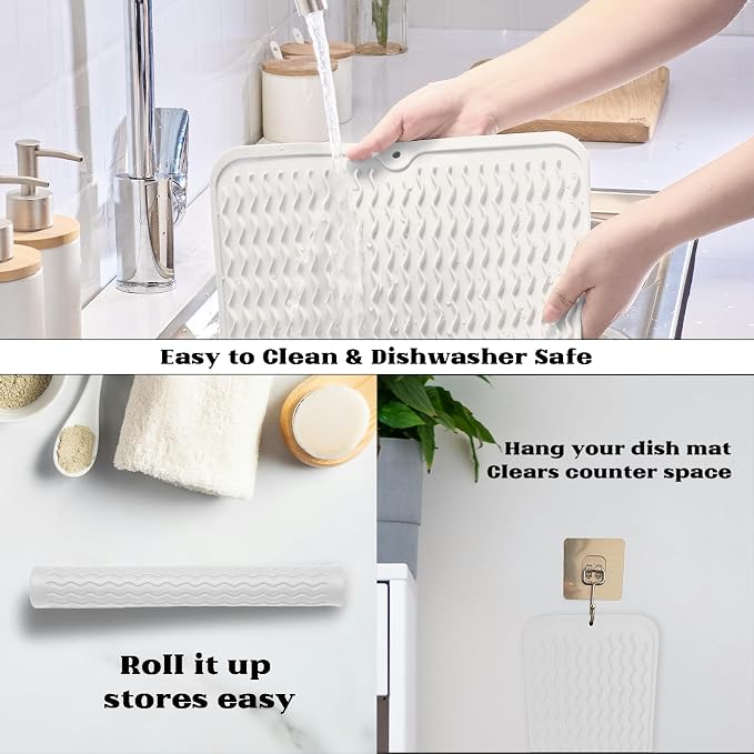 ZLR Silicone Dish Drying Mat for Kitchen Counter, Eco-Friendly Fast Dry Dish Mat - Image 4