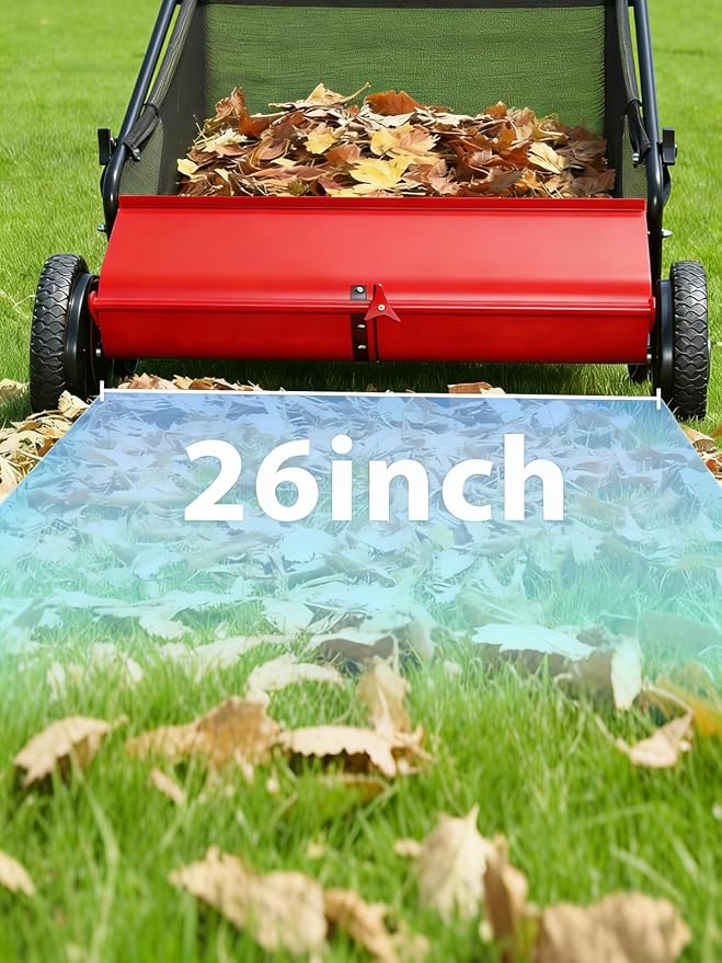 Push Lawn Sweeper, 26 in Width Enhanced 4-Brush System, 7 ft Capacity Heavy - Image 6