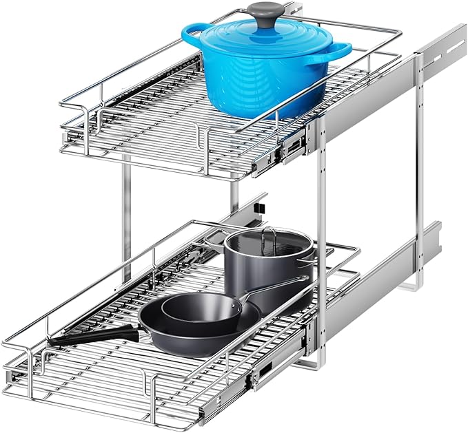 2 Tier Individual Pull Out Cabinet Organizer 10½" W x 18" D, Heavy Duty Cabinet by Unknown