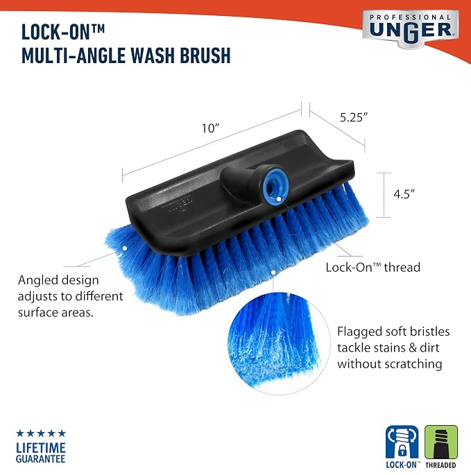 Unger Professional Lock-On HydroPower 10” Bi-Level Soft Wash Brush, Compatible - Image 3