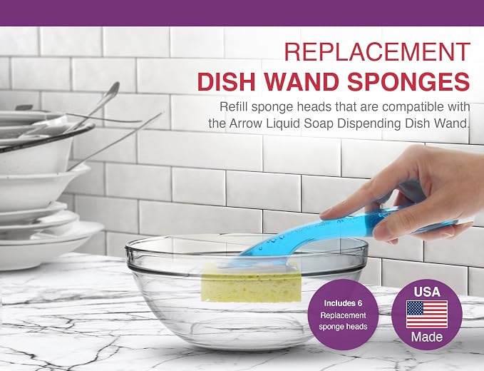 Arrow Home Products Dish Wand Sponge Refills, 3 Pack of 2 Snap on Replacement - Image 2