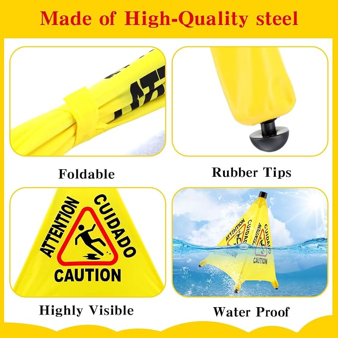 4-Packs Wet Floor Signs 20 Inch, Pop UP Bilingual Yellow Caution Wet Floor Sign - Image 4