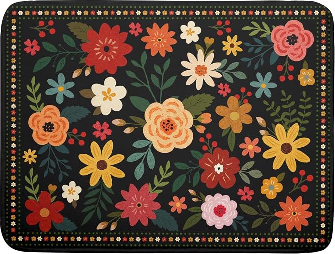 Boho Floral Dish Drying Mat 18x24 Inch Colorful Flower Dishes Dry Mats by Giwawa