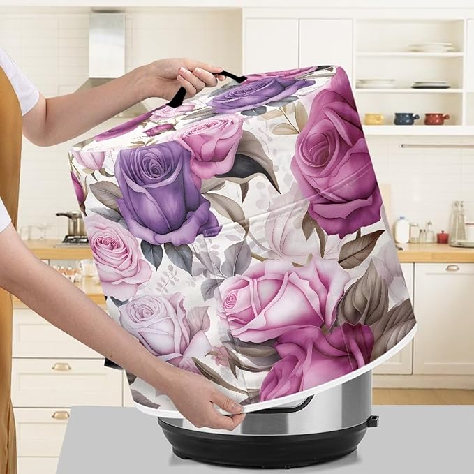 Rose Dust Cover for 3 qt Air Fryer & Pressure Cooker Kitchen Appliance Accessories, Portable Pressure Cooker Air Fryer Rice Cooker Dust Cover with Storage Pockets