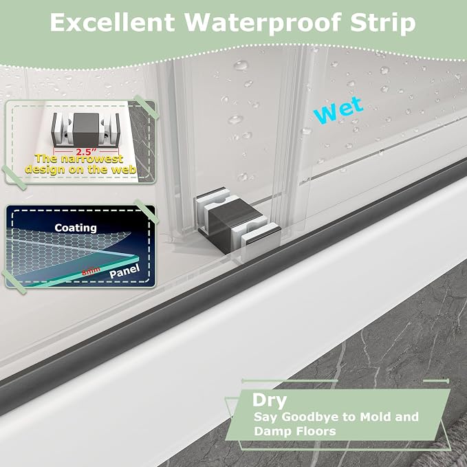 49"- 54" W x 76" H Frameless Shower Door, Double Sliding Shower Door, 5/16" - Image 4