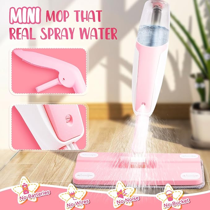 Pink Mini Spray Mop for Toddler-Girls Montessori Cleaning Toy That Real Spray - Image 6