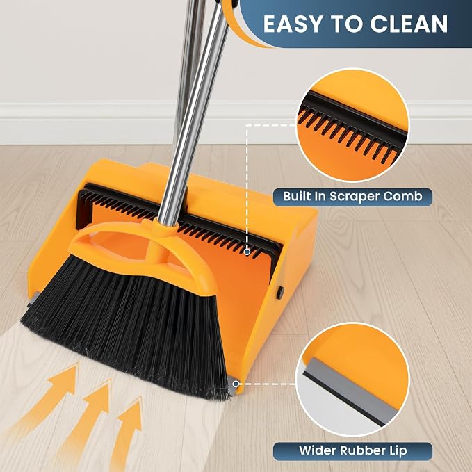 Commercial Broom and Dustpan Set，Long Handle Upright Heavy Duty Dust Pan - Image 2